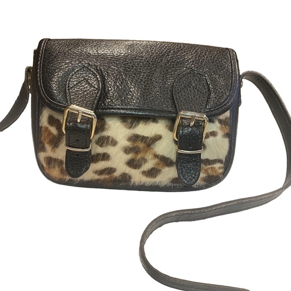 HOLT RENFREW Italian Leather Pony Hair Crossbody Bag Vintage Y2K Small - Picture 2 of 16